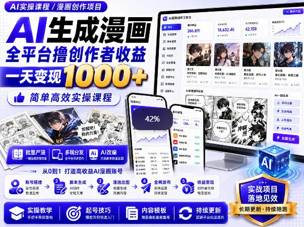 AI生成漫画全平台撸创作者收益内部课程,实操最高单日变现1k+-续财库