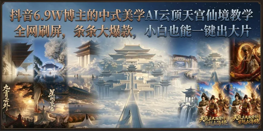 抖音6.9W博主的中式美学AI云顶天宫仙境教学,全网刷屏,条条大爆款,小白也能一键出大片-续财库