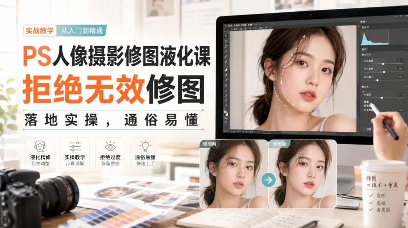 PS人像摄影修图液化课，拒绝无效修图，落地实操，通俗易懂-续财库