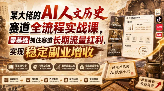 某大佬的AI人文历史赛道全流程实战课，零基础抓住赛道长期流量红利，实现稳定副业增收-续财库
