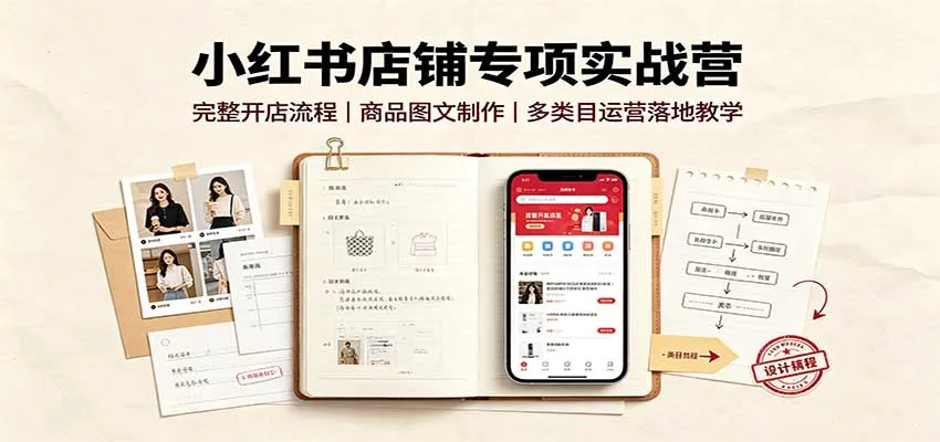 小红书店铺专项实战营：完整开店流程，商品图文制作，多类目运营落地教学-续财库