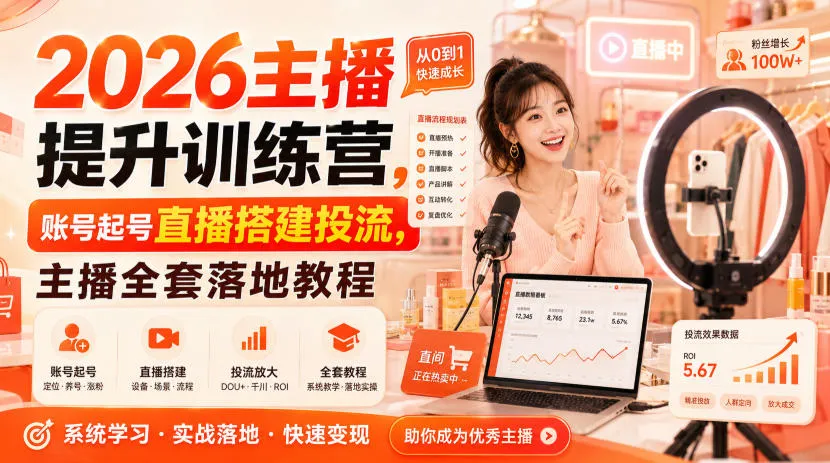 2026主播提升训练营,账号起号直播搭建投流,主播全套落地教程-续财库