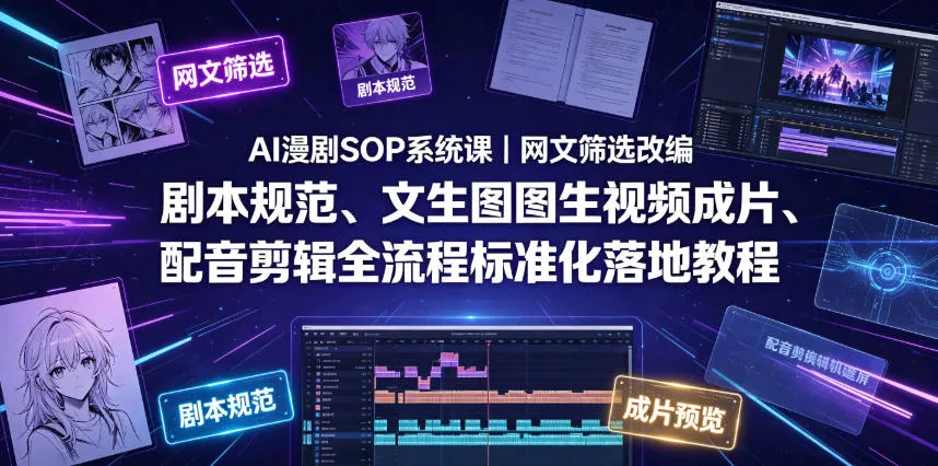 AI漫剧SOP系统课|网文筛选改编、剧本规范、文生图图生视频成片、配音剪辑全流程标准化落地教程(更新0826)-续财库