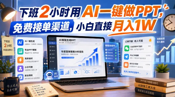 下班2小时用AI一键做PPT,免费接单渠道,小白直接月入1W【揭秘】-续财库
