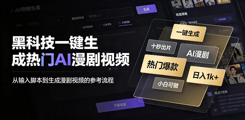 黑科技一键生成热门AI漫剧视频,十秒钟即可搞定,小白也能日入1k+【揭秘】-续财库