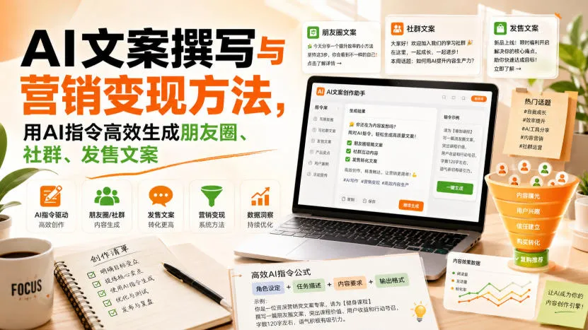 AI文案撰写与营销变现方法,用AI指令高效生成朋友圈、社群、发售文案-续财库