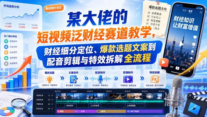 某大佬的短视频泛财经赛道教学,财经细分定位、爆款选题文案到配音剪辑与特效拆解全流程-续财库