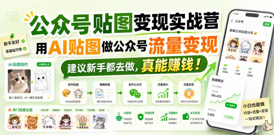 公众号贴图变现实战营,用AI贴图做公众号流量变现,建议新手都去做,真能賺钱!-续财库