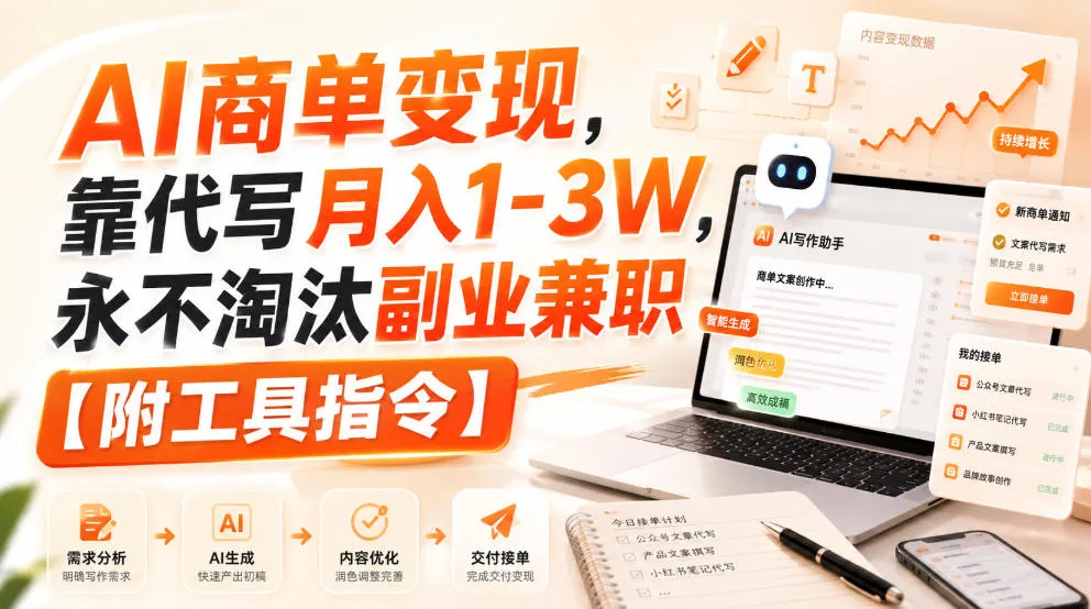 AI商单变现,靠代写月入1-3W,永不淘汰副业兼职【附工具指令】【揭秘】-续财库
