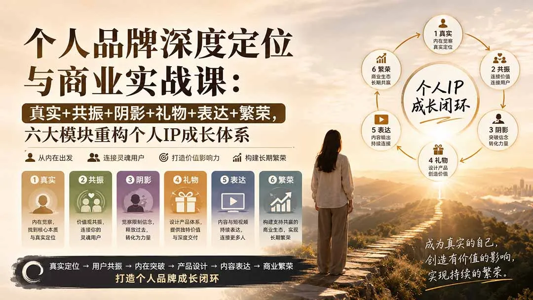 个人品牌深度定位与商业实战课:真实+共振+阴影+礼物+表达+繁荣,六大模块重构个人IP成长体系-续财库