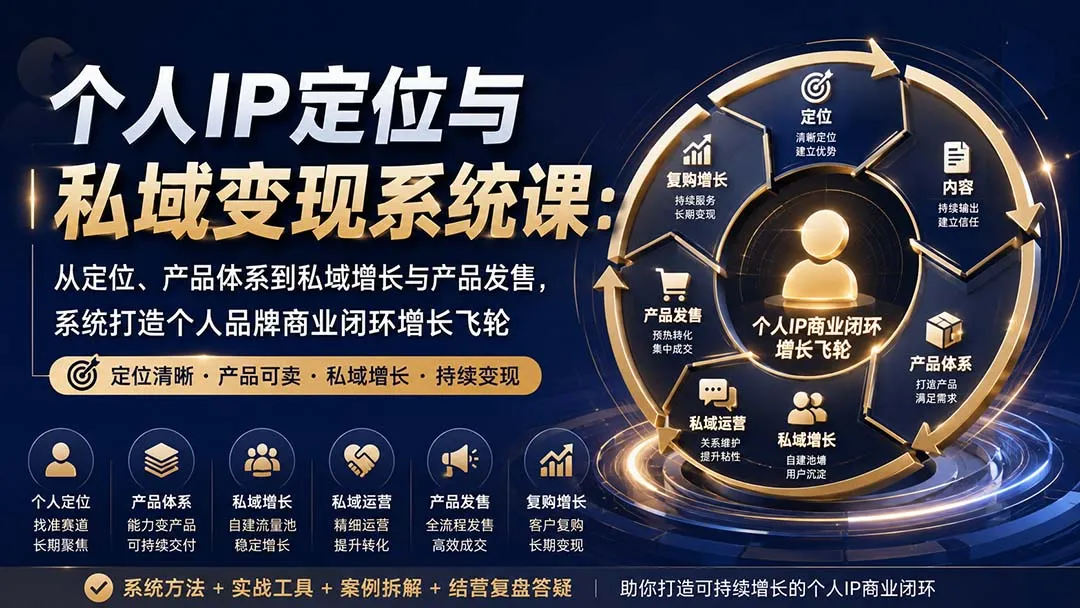 个人IP定位与私域变现系统课：从定位、产品体系到私域增长与产品发售，系统打造个人品牌商业闭环增长飞轮-续财库