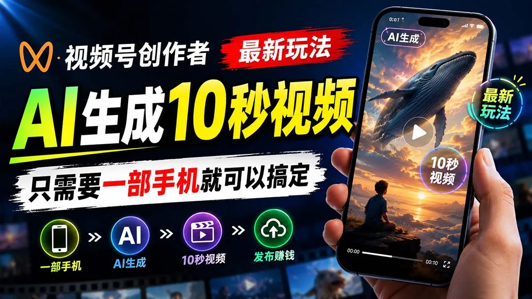 视频号创作者最新玩法,AI生成10秒视频,只需要一部手机就可以搞定-续财库