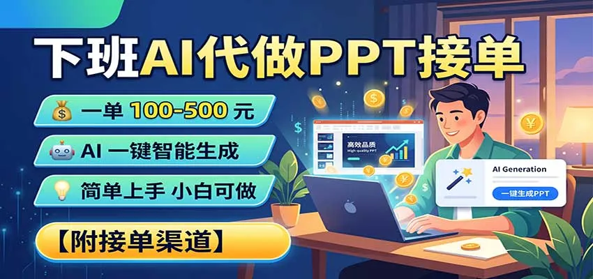 下班AI代做PPT接单，一单100-500，AI一键生成，小白也能做，附接单渠道-续财库