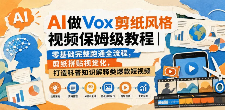 AI做Vox剪纸风格视频保姆级教程｜零基础完整跑通全流程，剪纸拼贴视觉化，打造科普知识解释类爆款短视频-续财库