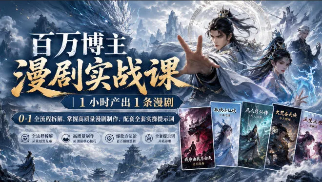 百万博主漫剧实战课｜1小时产出1条漫剧，0‑1全流程拆解，掌握高质量漫剧制作，配套全套实操提示词-续财库