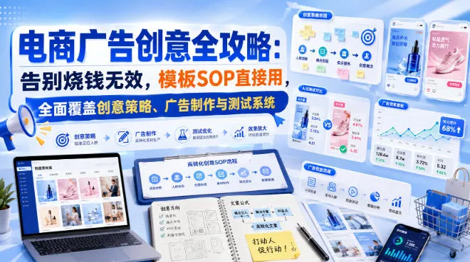 电商广告创意全攻略:告别烧钱无效,模板SOP直接用,全面覆盖创意策略、广告制作与测试系统【原创双语字幕】-续财库
