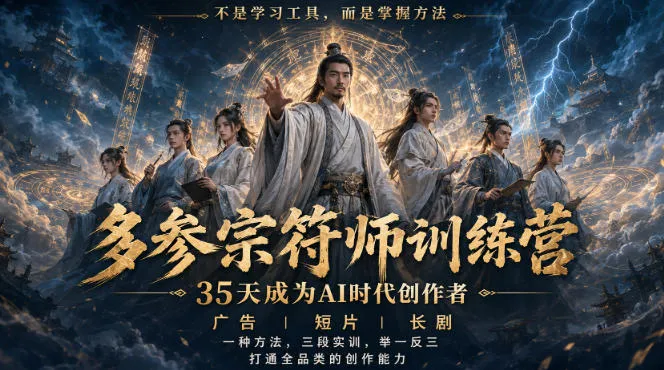多参宗符师训练营，35天成为AI时代创作者，广告|短片|长剧，一种方法，三段实训，举一反三，打通全品类的创作能力-续财库