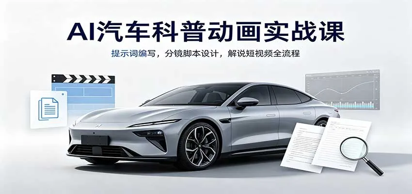 AI汽车科普动画实战课：提示词编写，分镜脚本设计，解说短视频全流程-续财库