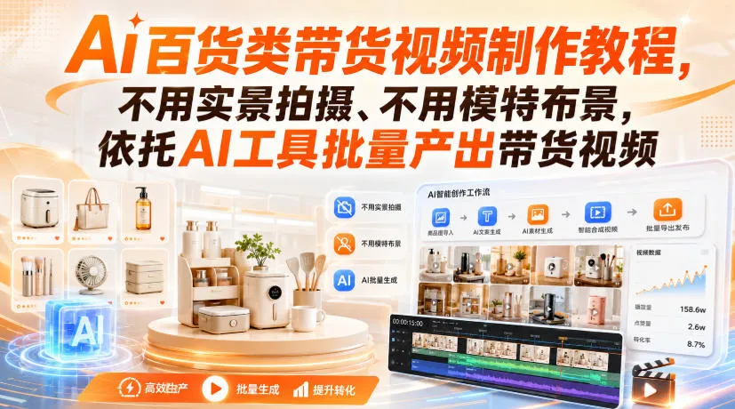 Ai百货类带货视频制作教程，不用实景拍摄、不用模特布景，依托AI工具批量产出带货视频-续财库