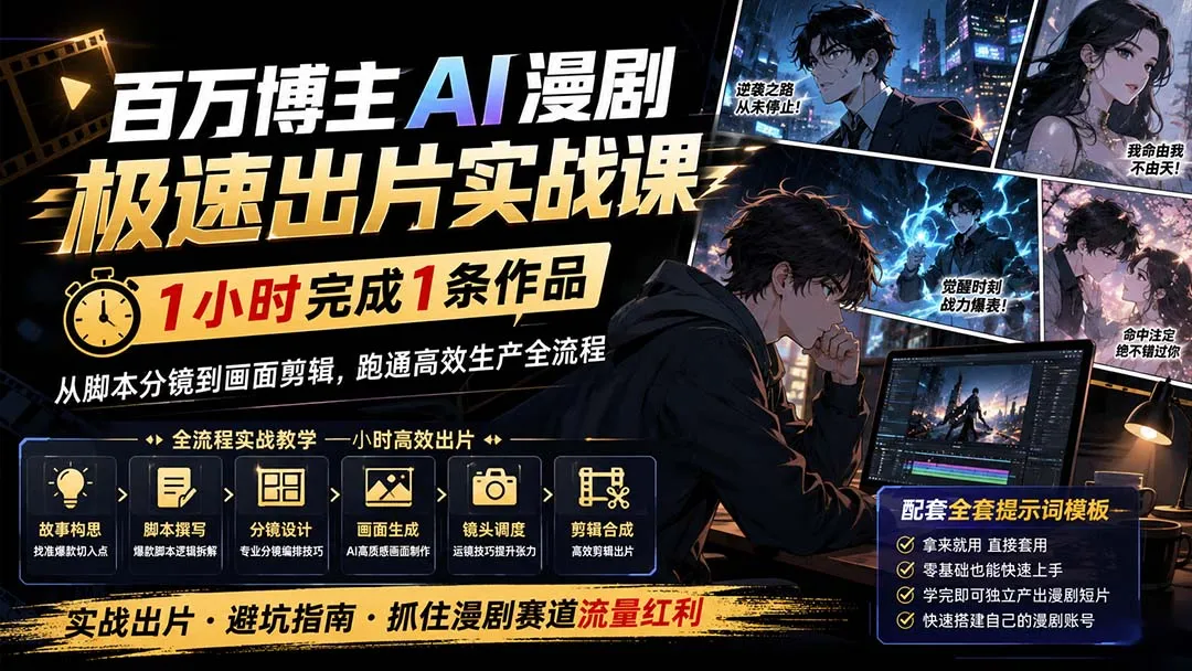 百万博主AI漫剧极速出片实战课：1小时产出条作品，从脚本分镜到画面剪辑，跑通高效生产全流程-续财库