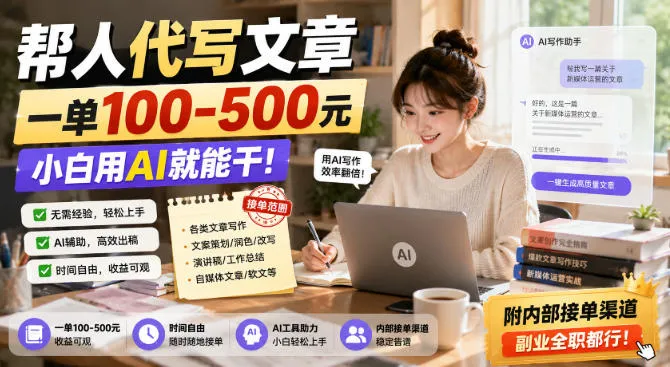 帮人代写文章，一单100-500，小白用AI就能干，附内部接单渠道，副业全职都行【揭秘】-续财库