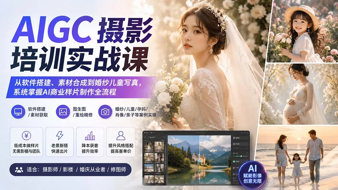AIGC摄影培训实战课：从软件搭建、素材合成到婚纱儿童写真，系统掌握AI商业样片制作全流程-续财库