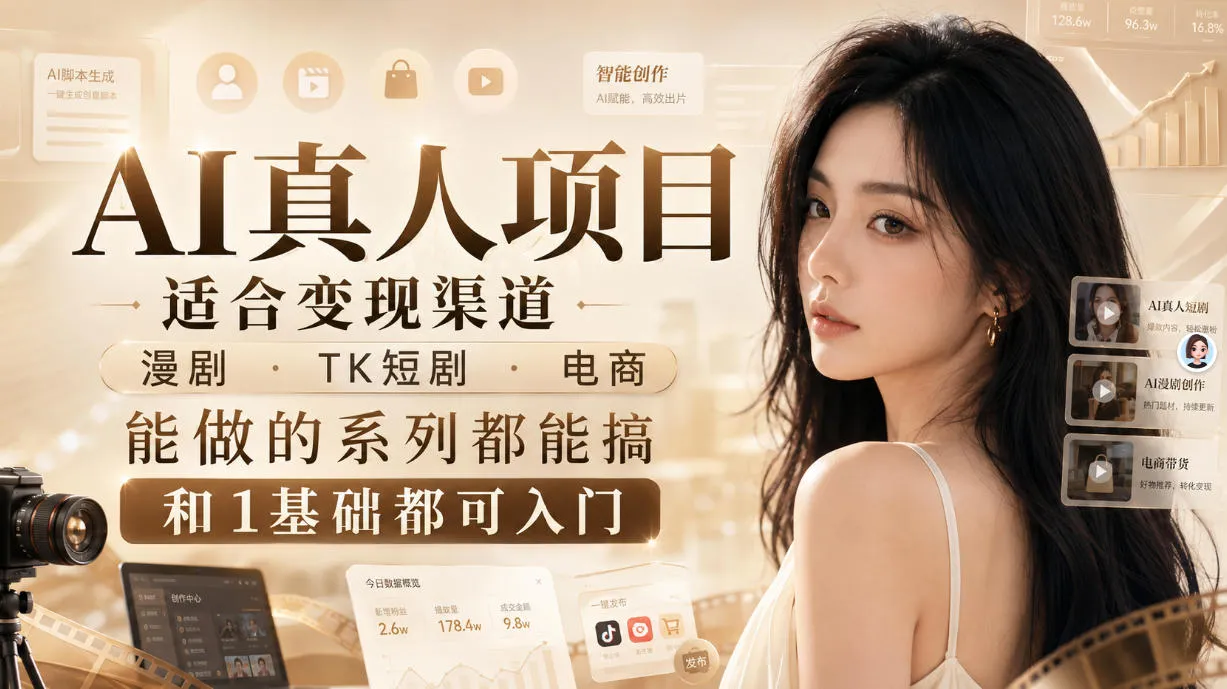 AI真人项目，适合变现渠道，漫剧，TK短剧，电商，能做的系列都能搞，0和1基础都可入门-续财库