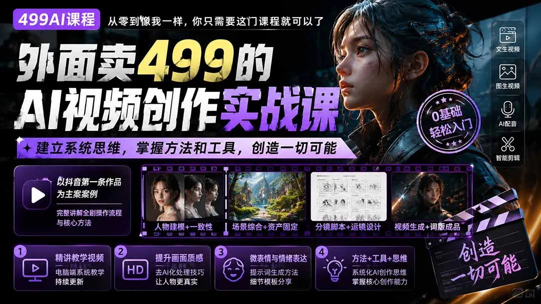 外面卖499的AI视频创作实战课：建立系统思维，掌握方法和工具，创造一切可能。-续财库