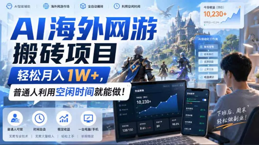 AI海外网游搬砖项目，矩阵可日入1000+，普通人利用空闲时间就能做！-续财库
