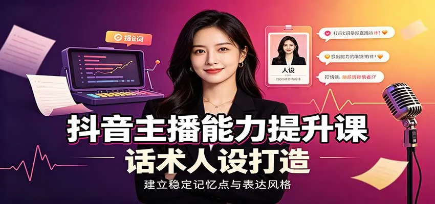 抖音主播能力提升课:账号底层逻辑,直播间搭建调试,话术人设打造全套教学-续财库