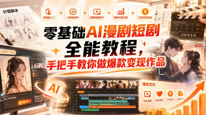 零基础AI漫剧短剧全能教程，从AI智能体搭建、文案脚本分镜、多平台AI生视频、剪映精修，覆盖全题材创作，手把手教你做爆款变现作品-续财库