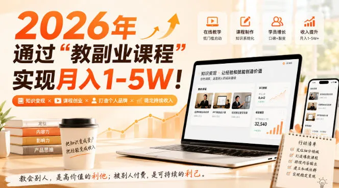 2026年通过“教副业课程”实现月入1-5W！毫无保留的全部教给你，长期稳定【揭秘】-续财库