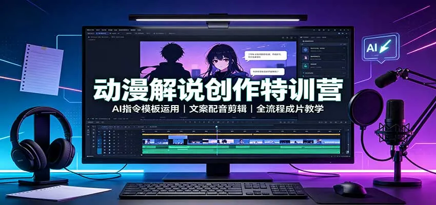 动漫解说创作特训营:AI指令模板运用,文案配音剪辑,全流程成片教学-续财库