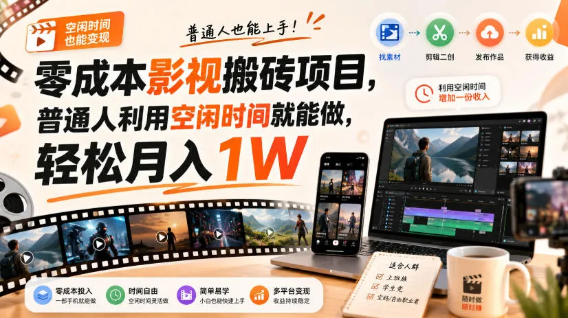 零门槛影视搬砖项目，月入万元，玩法稳定普通人可落地的长期副业！-续财库