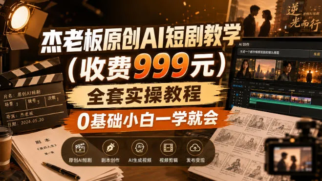 杰老板原创AI短剧教学(收费999元),全套实操教程,0基础小白一学就会,非搬运技术-续财库
