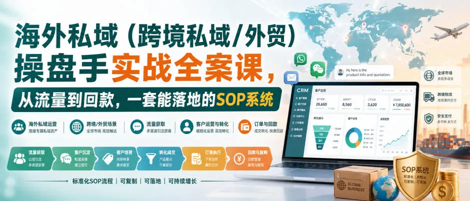 海外私域(跨境私域/外贸)操盘手实战全案课，从流量到回款，一套能落地的SOP系统-续财库