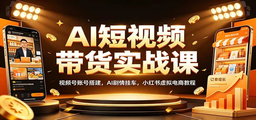 AI短视频带货实战课：视频号账号搭建，AI剧情挂车，小红书虚拟电商教程-续财库