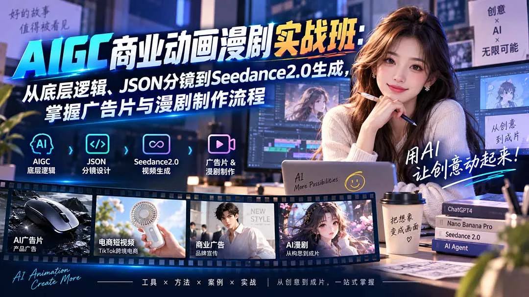 AIGC商业动画漫剧实战班-更新：从底层逻辑、JSON分镜到Seedance2.0生成，掌握广告片与漫剧制作流程-续财库