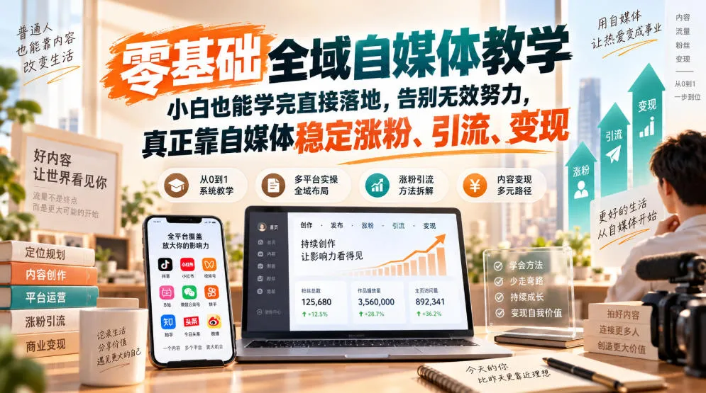 零基础全域自媒体教学,小白也能学完直接落地,告别无效努力,真正靠自媒体稳定涨粉、引流、变现-续财库