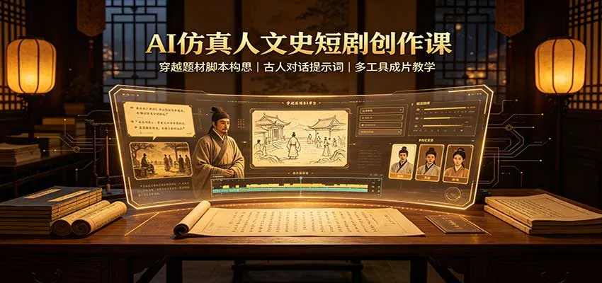 AI仿真人文史短剧创作课：穿越题材脚本构思，古人对话提示词，多工具成片教学-续财库