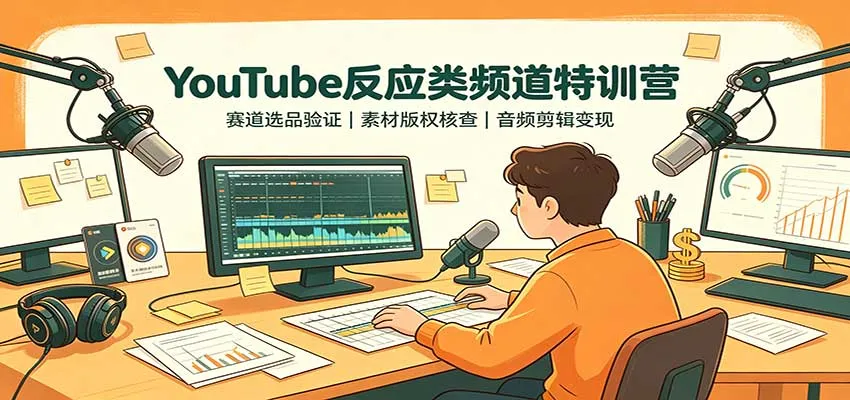 YouTube反应类频道特训营:赛道选品验证,素材版权核查,音频剪辑变现-续财库