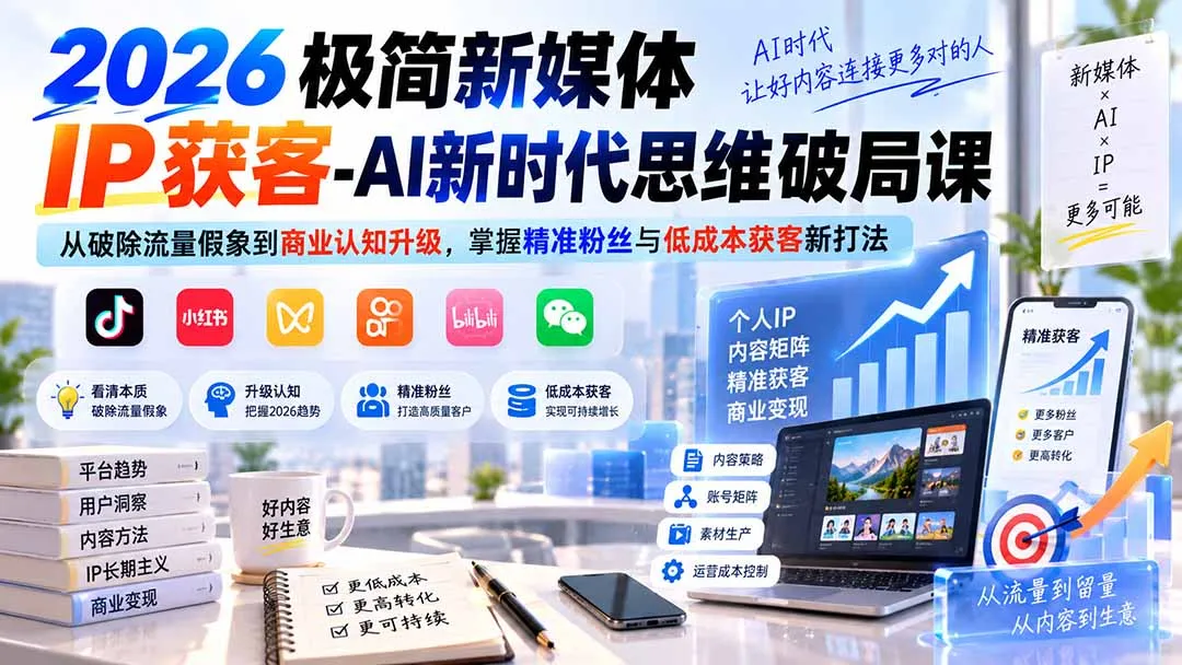 2026极简新媒体IP获客-AI新时代思维破局课:从破除流量假象到商业认知升级,掌握精准粉丝与低成本获客新打法-续财库