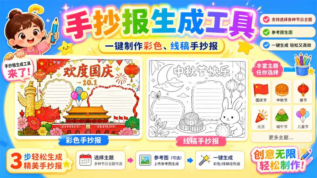 手抄报批量生成工具来了，完全免费，告别豆包生图，这个高清无水印-续财库
