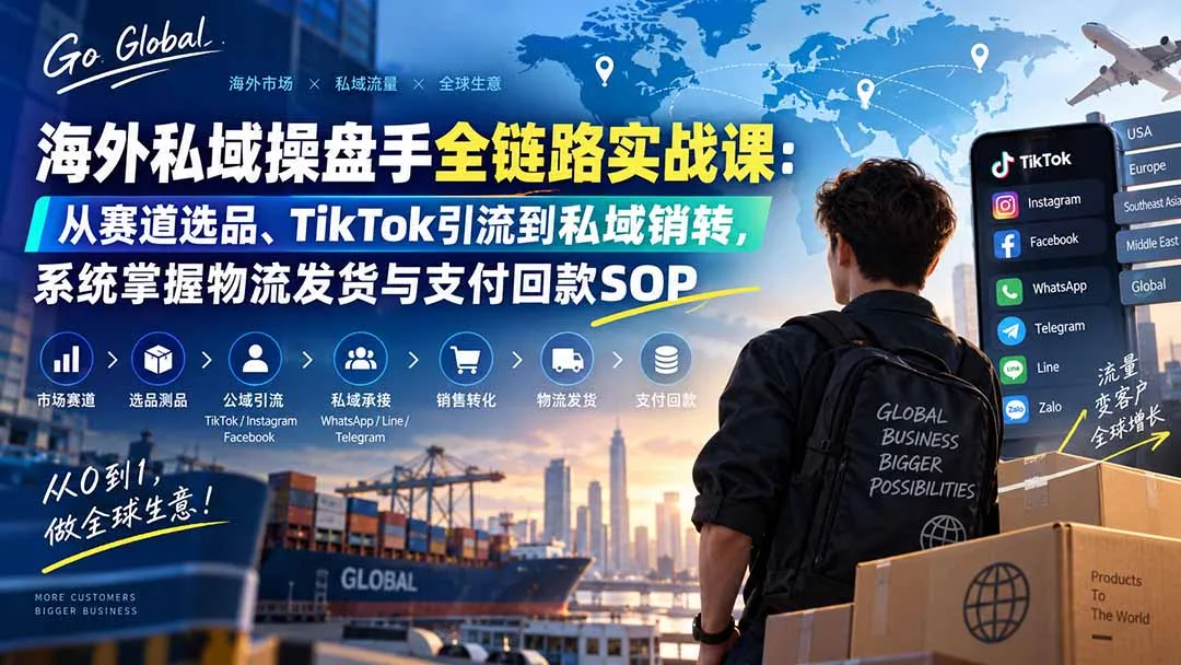 海外私域操盘手全链路实战课：从赛道选品、TikTok引流到私域销转，系统掌握物流发货与支付回款SOP-续财库