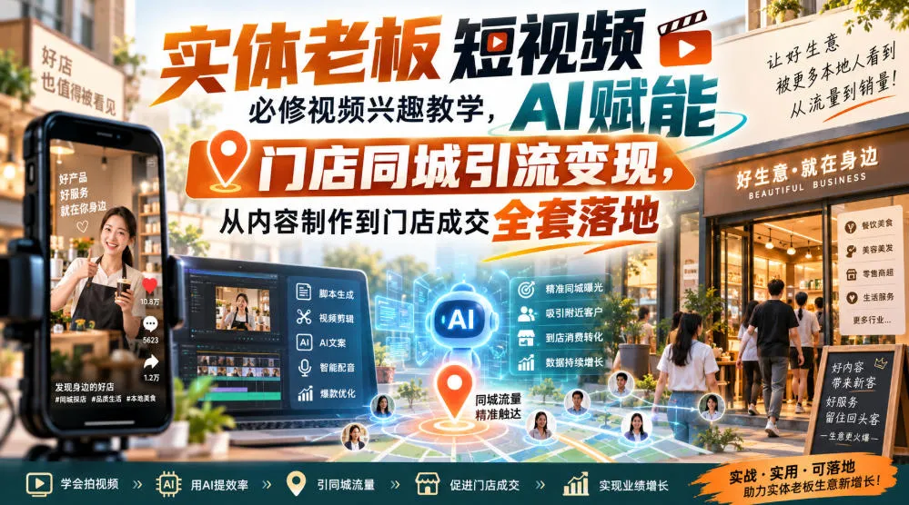 实体老板短视频必修视频兴趣教学,AI赋能门店同城引流变现,AI+短视频+直播打爆实体客流量-续财库