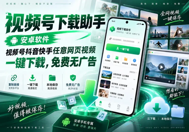 视频号下载助手,安卓软件,视频号抖音快手任意网页视频,一键下载,免费无广告-续财库