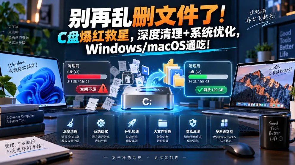 别再乱删文件了!C盘爆红救星,深度清理+系统优化,Windows/macOS通吃!-续财库