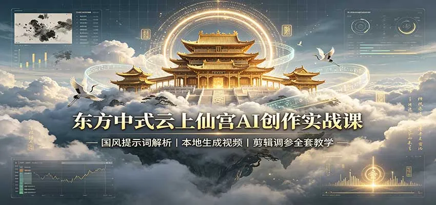 东方中式云上仙宫AI创作实战课：国风提示词解析，本地生成视频，剪辑调参全套教学-续财库