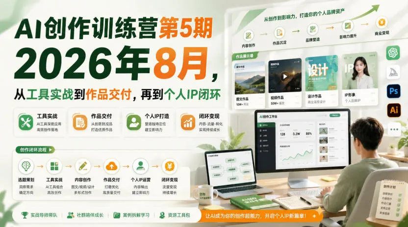 AI创作训练营第5期2026年8月,从工具实战到作品交付,再到个人IP闭环(更新0904)-续财库