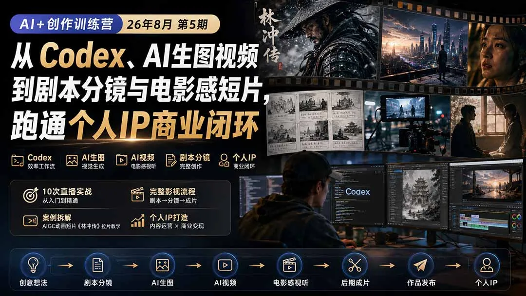 AI+创作训练营26年第5期-更新:从Codex、AI生图视频到剧本分镜与电影感短片,跑通个人IP商业闭环-续财库